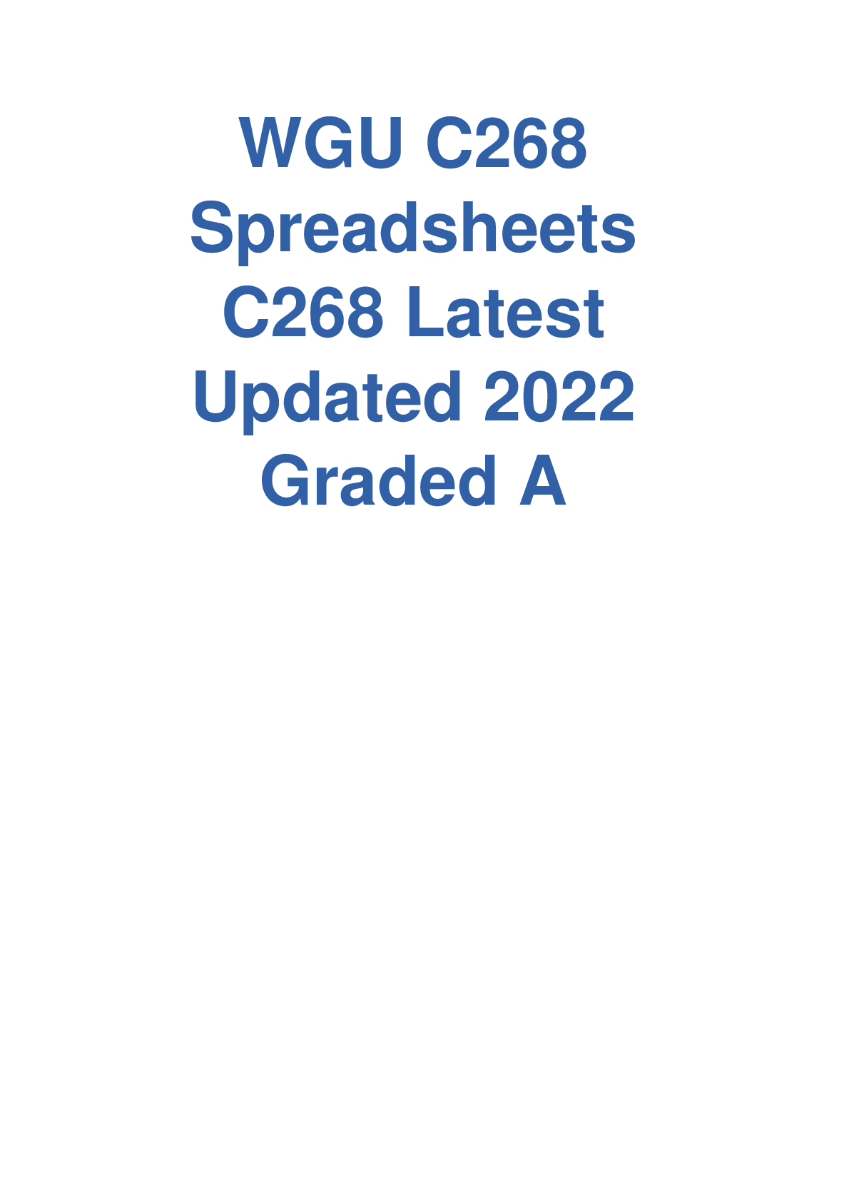 Preview image for WGU C268 Spreadsheets C268 Latest Updated 2022 Graded A Complete